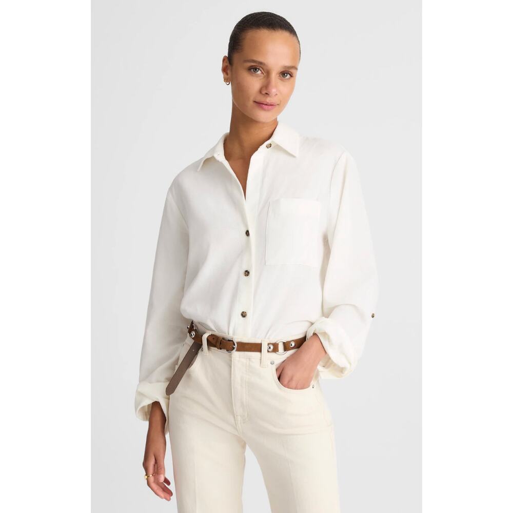 Madewell | NWT Easy Y Neck Corduroy Button Up Shirt Winter White | Sz XS